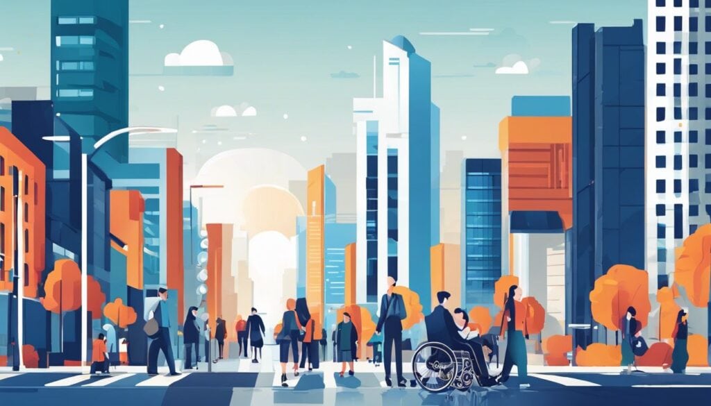 Een persoon met een handicap gebruikt zelfverzekerd een rolstoel in de stad.