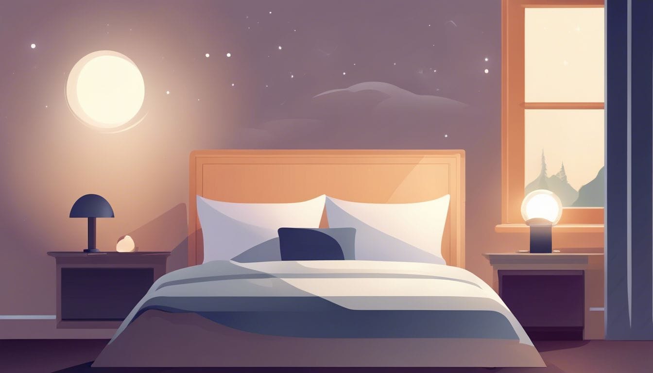 Een persoonlijk alarm met een SOS-paniekknop wordt op een nachtkastje geplaatst, met nadruk op het strakke ontwerp en een gevoel van veiligheid en beveiliging.