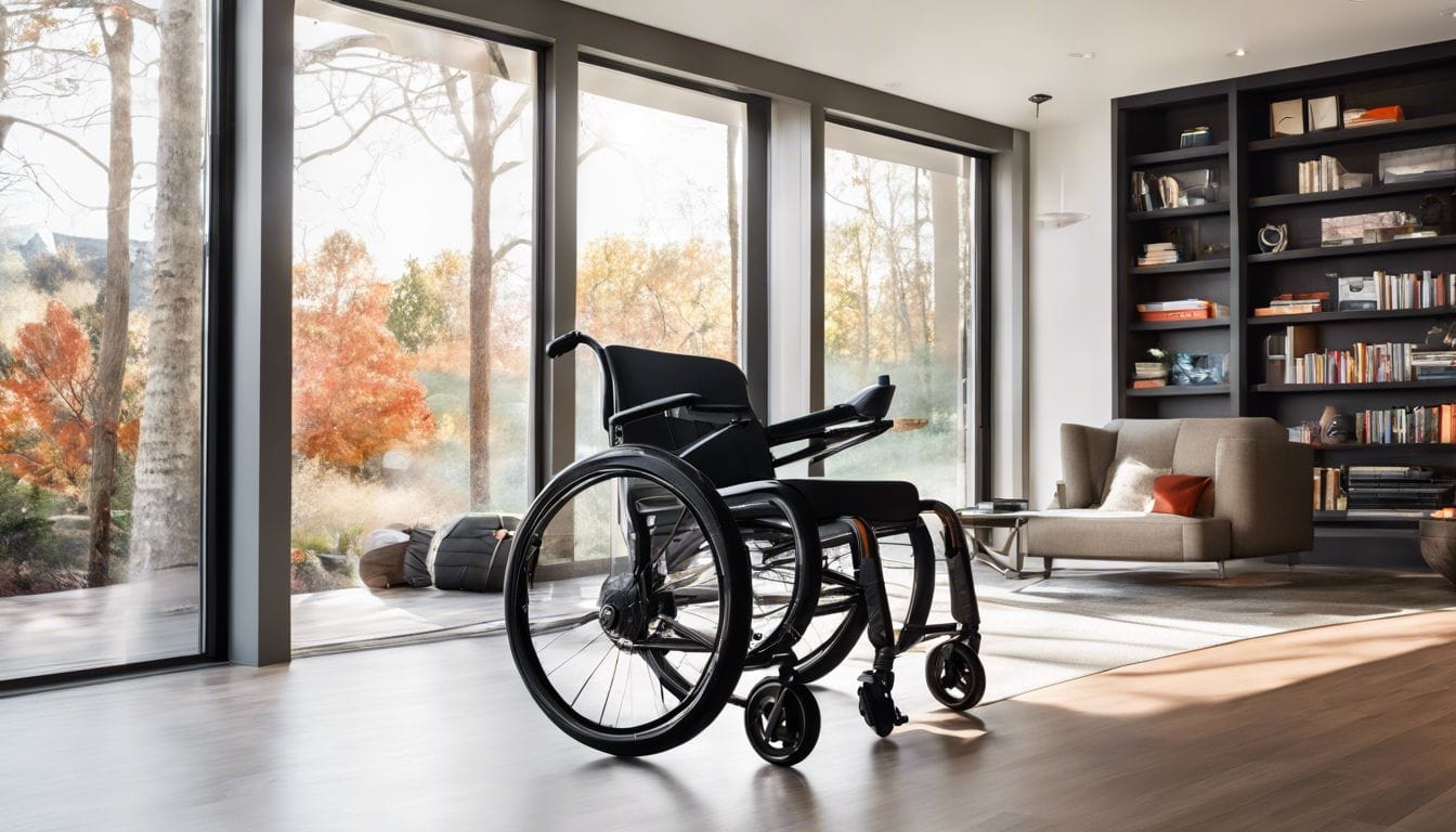 Moderne, ruime woning met opgevouwen Zinger rolstoel in strak interieur.