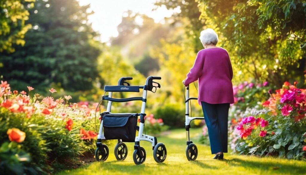 Een oude vrouw gebruikt zelfverzekerd de <a href=