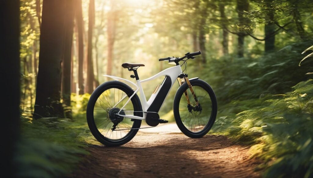 Een aangepaste volwassen lusfiets op een rustig natuurpad.