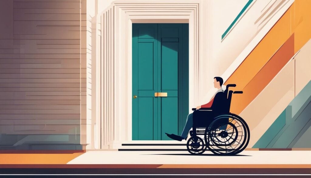 Een persoon in een rolstoel navigeert door smalle deuropeningen met vastberadenheid.