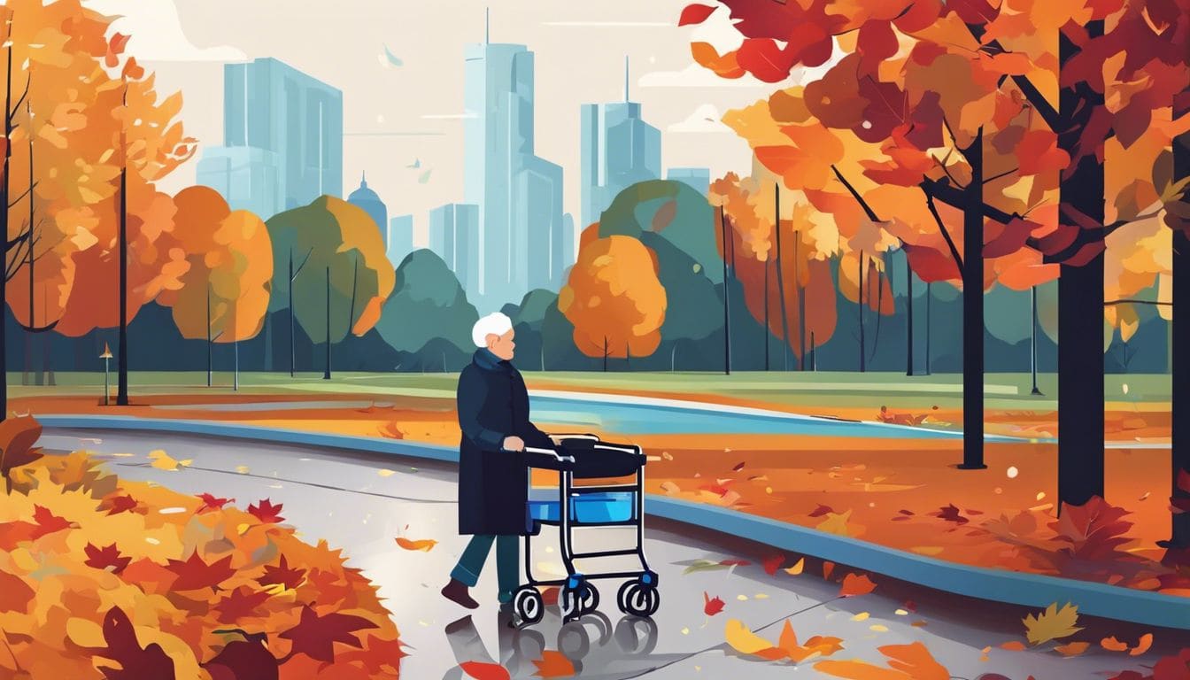 Een persoon met Parkinson gebruikt een wandelaar met <a href=