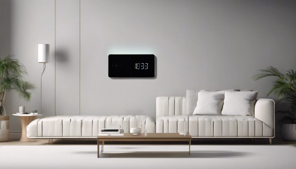 Een modern, minimalistisch huis met het Aafje persoonlijke alarmapparaat, strakke lijnen en geavanceerde technologie.