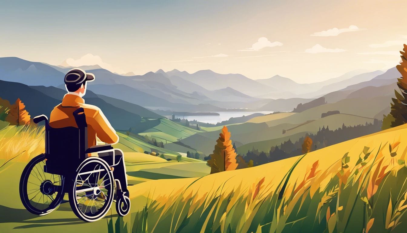 Een persoon in een rolstoel gebruikt een gemotoriseerde bijlage om natuurfoto's te maken.