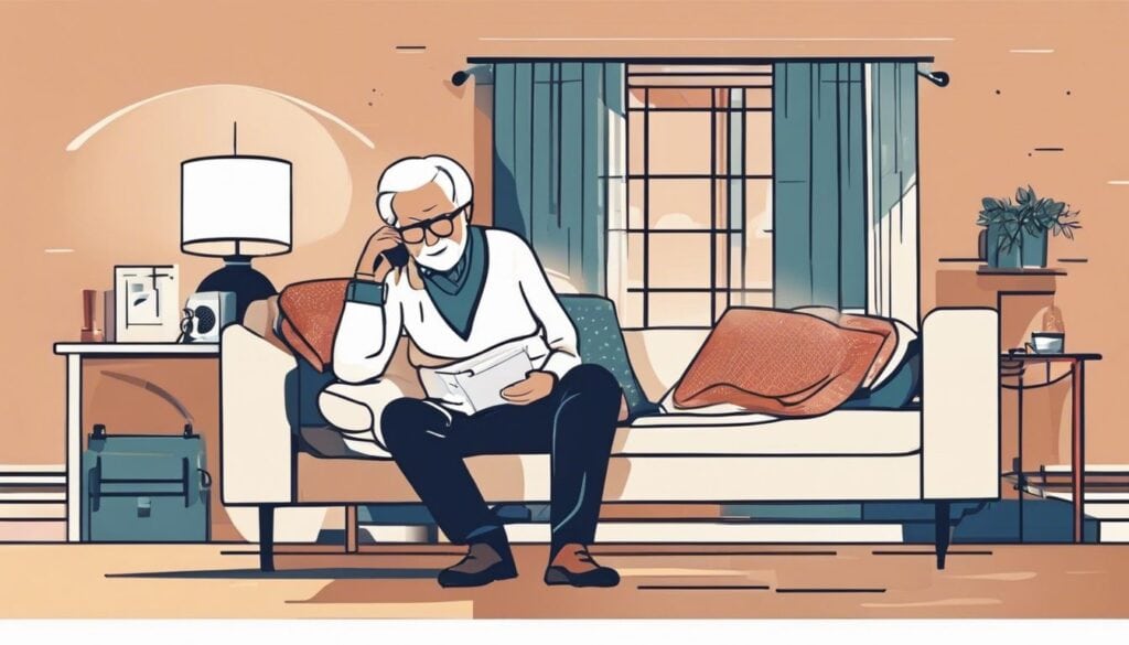 Een oudere persoon draagt de persoonlijke alarm van OHRA in een huiselijke omgeving.