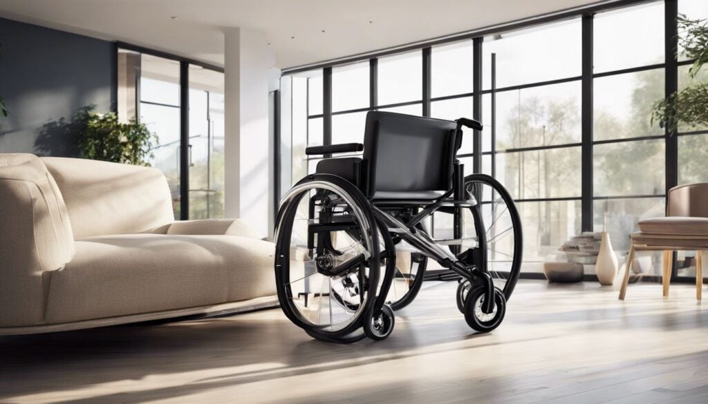 Een gepersonaliseerde Breezy Rubix&sup2; rolstoel in een moderne woonkamer.