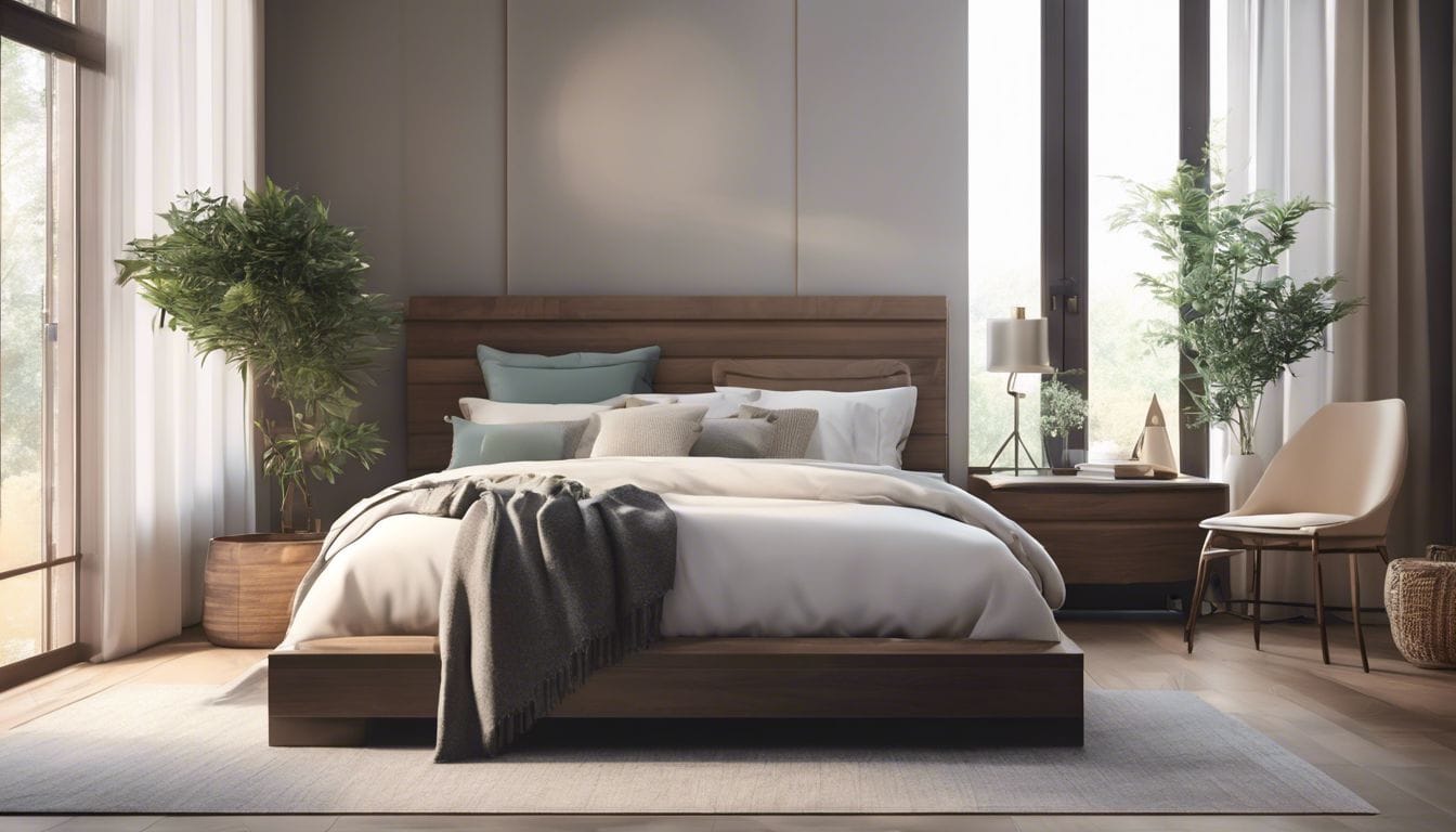 Een opgemaakt bed met een ondersteunend kussen in een gezellige slaapkamer.