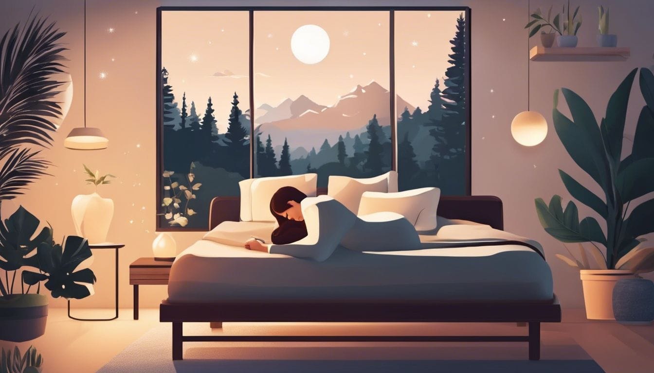 Een rustige slaapkamer met een persoon die op een ergonomisch kussen slaapt.