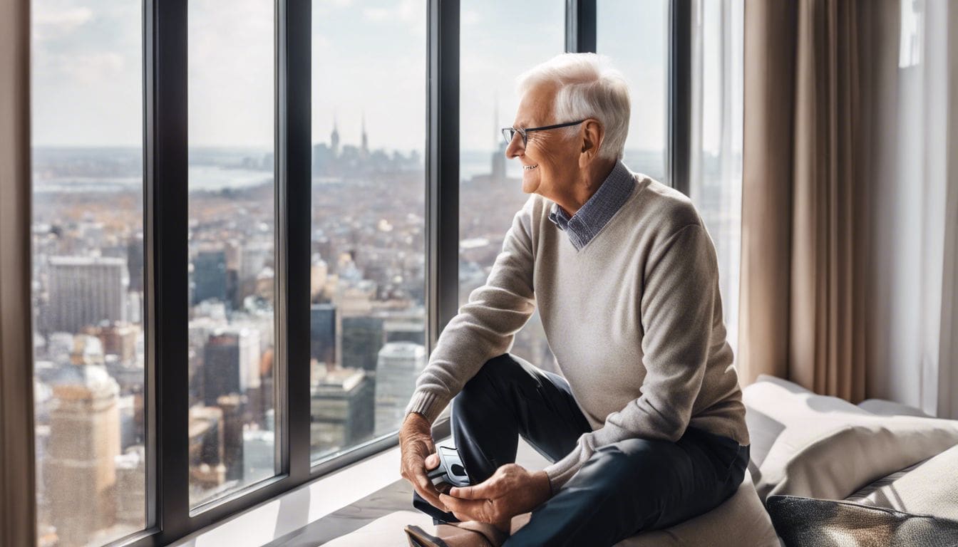 Een senior draagt een Meander <a href=