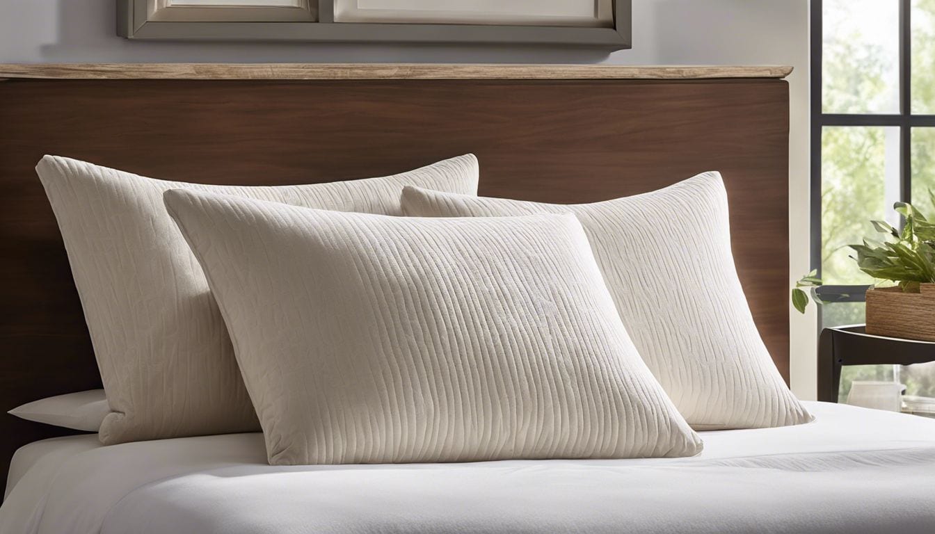 Een ergonomisch ontworpen kussen op een comfortabel bed met ademende stof.